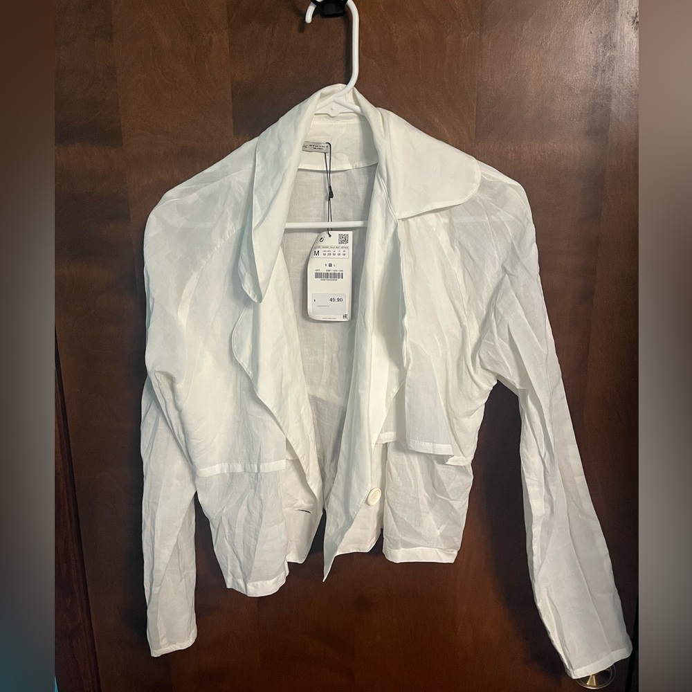 Zara Linen Open Front Collared Blouse Size Medium NWT